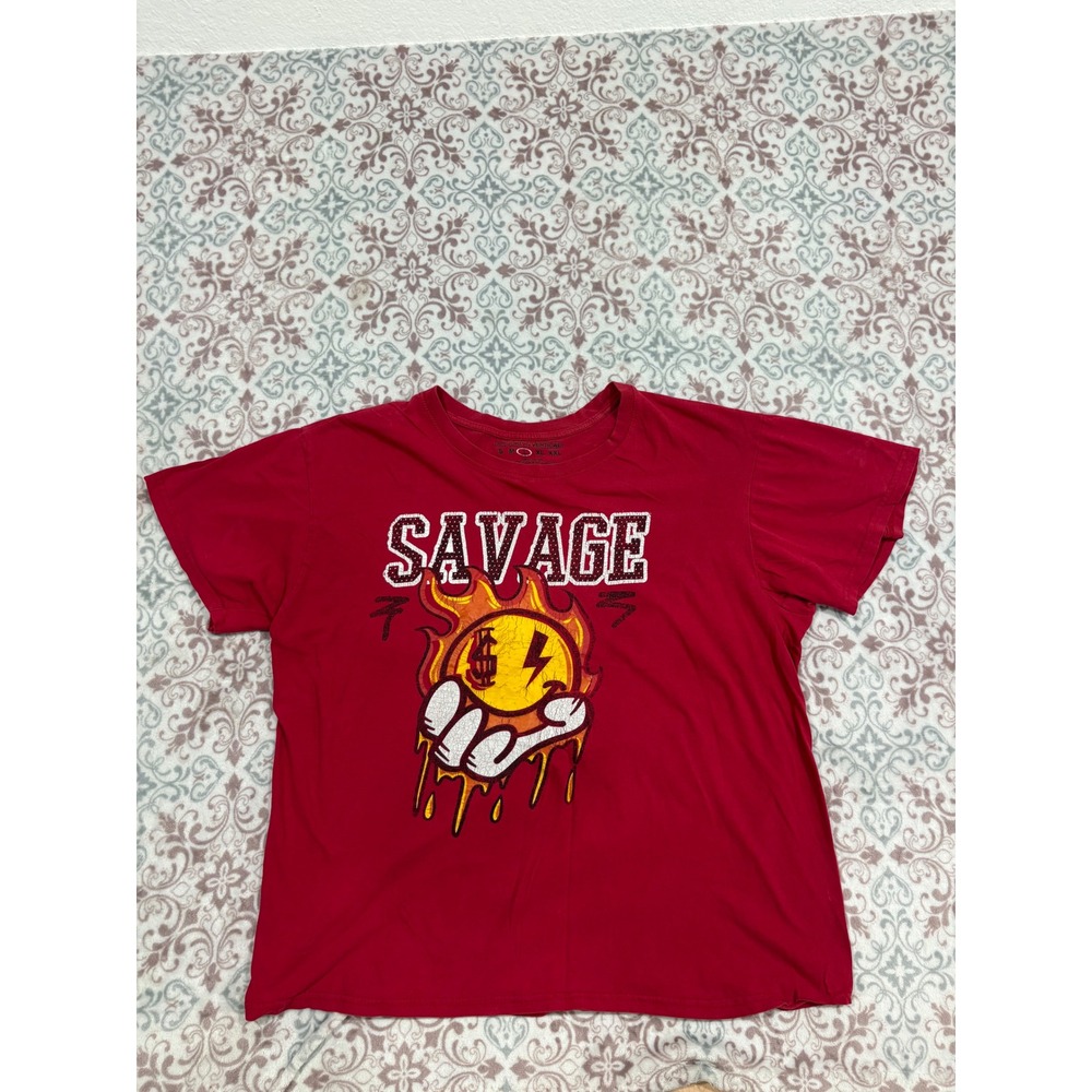 Brooklyn Vertical Savage Graphic T-Shirt Red Cotton Mens Large Streetwear